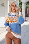 Hazel Blues® |  Printed Round Neck Long Sleeve Sweater