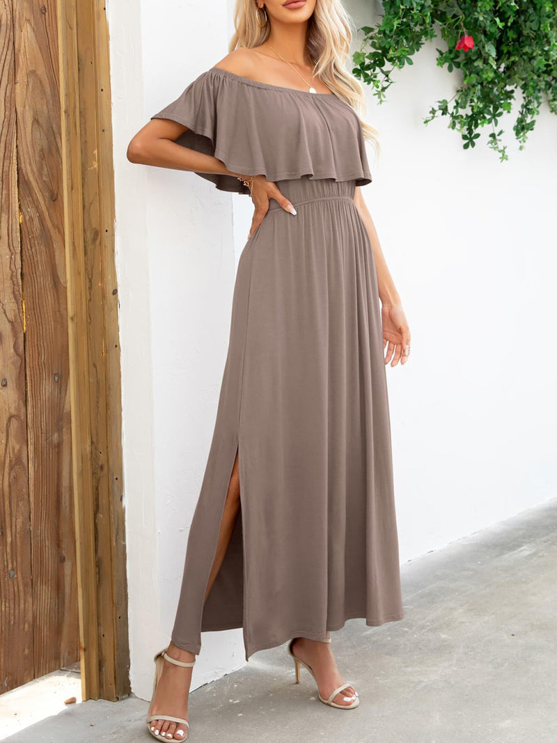 Hazel Blues® | Off-Shoulder Slit Maxi Dress - Hazel Blues®