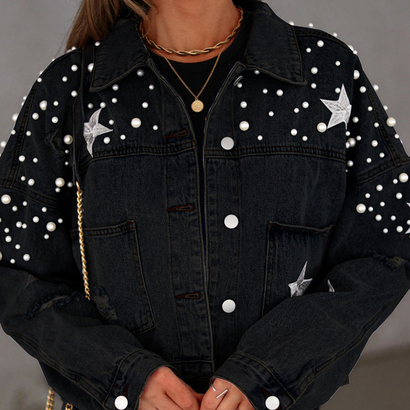 Hazel Blues® |  Bead Detail Denim Jacket