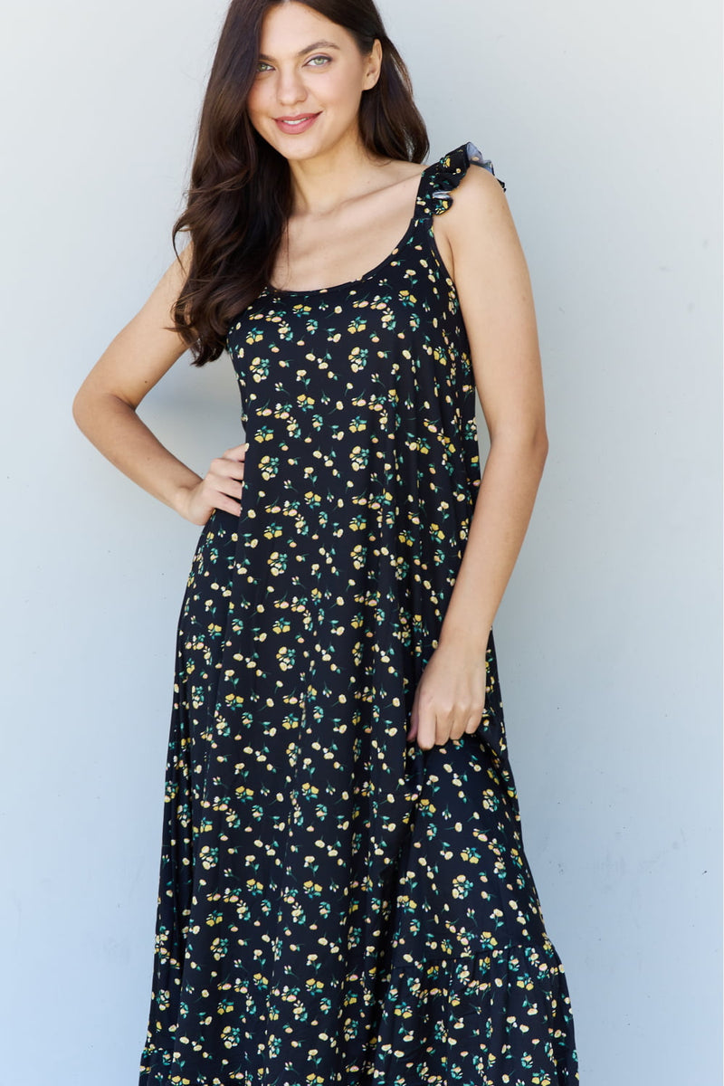 Hazel Blues® |  Doublju In The Garden Ruffle Floral Maxi Dress in  Black Yellow Floral