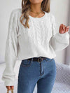 Hazel Blues® |  Cable-Knit Round Neck Drop Shoulder Sweater