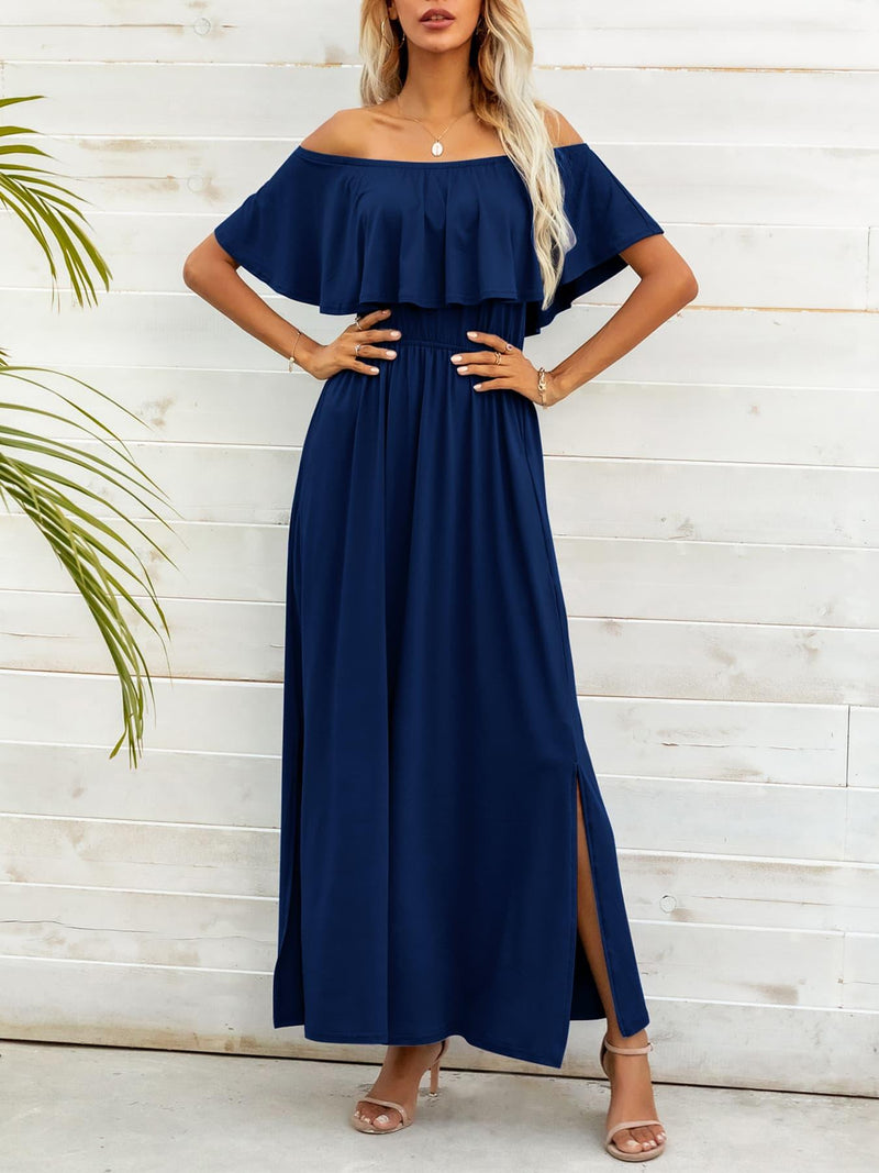 Hazel Blues® | Off-Shoulder Slit Maxi Dress - Hazel Blues®