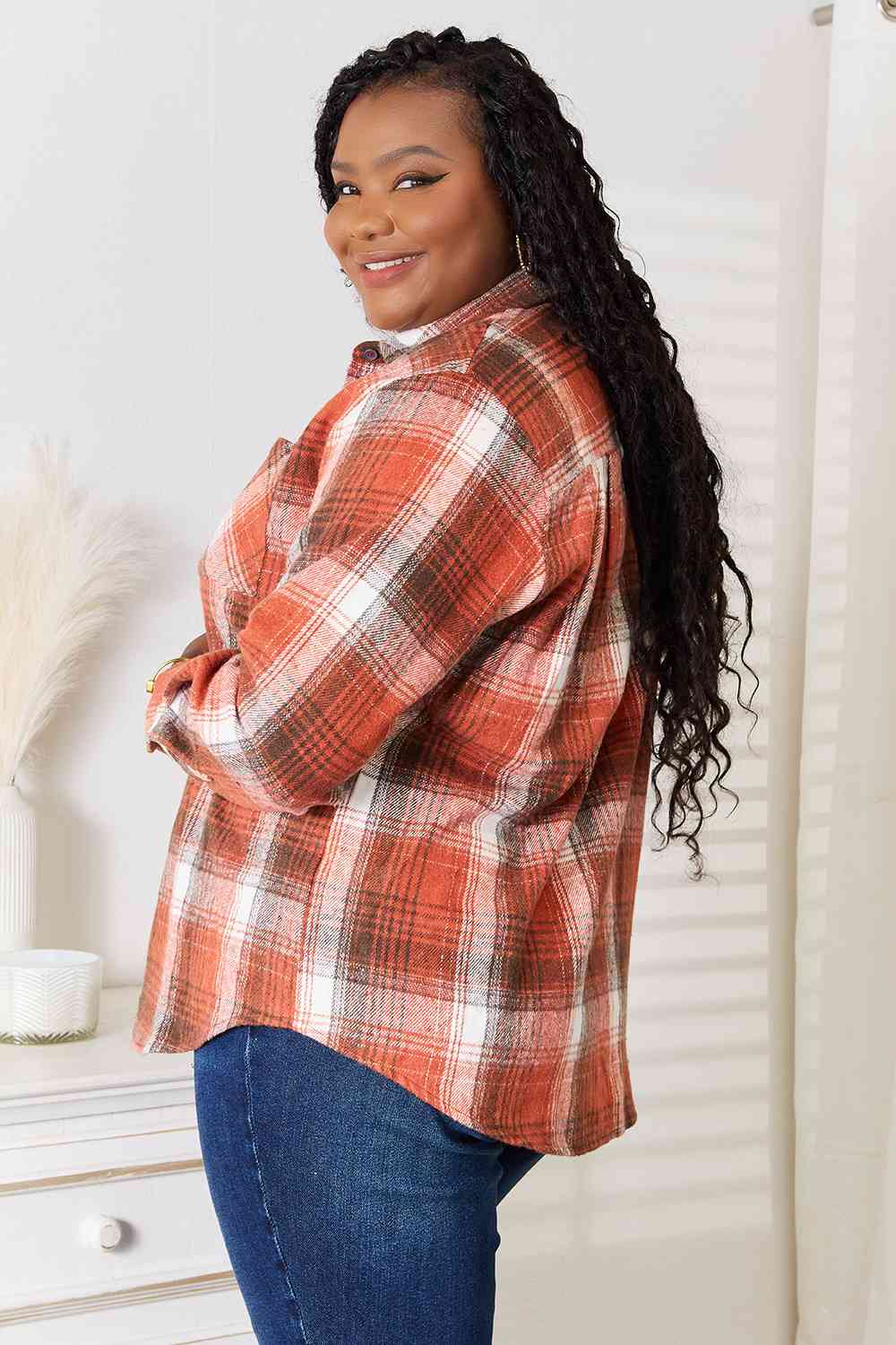 Hazel Blues® |  Double Take Plaid Collared Neck Long Sleeve Shirt