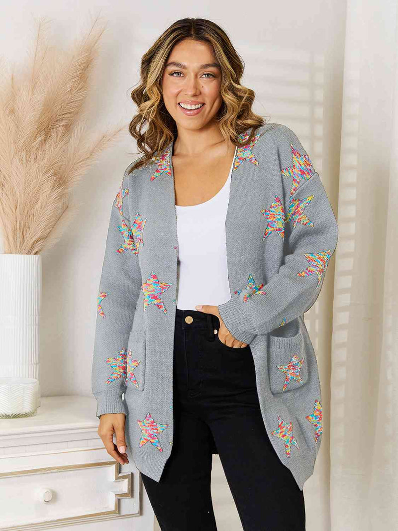 Hazel Blues® |  Star Pattern Open Front Cardigan with Pockets