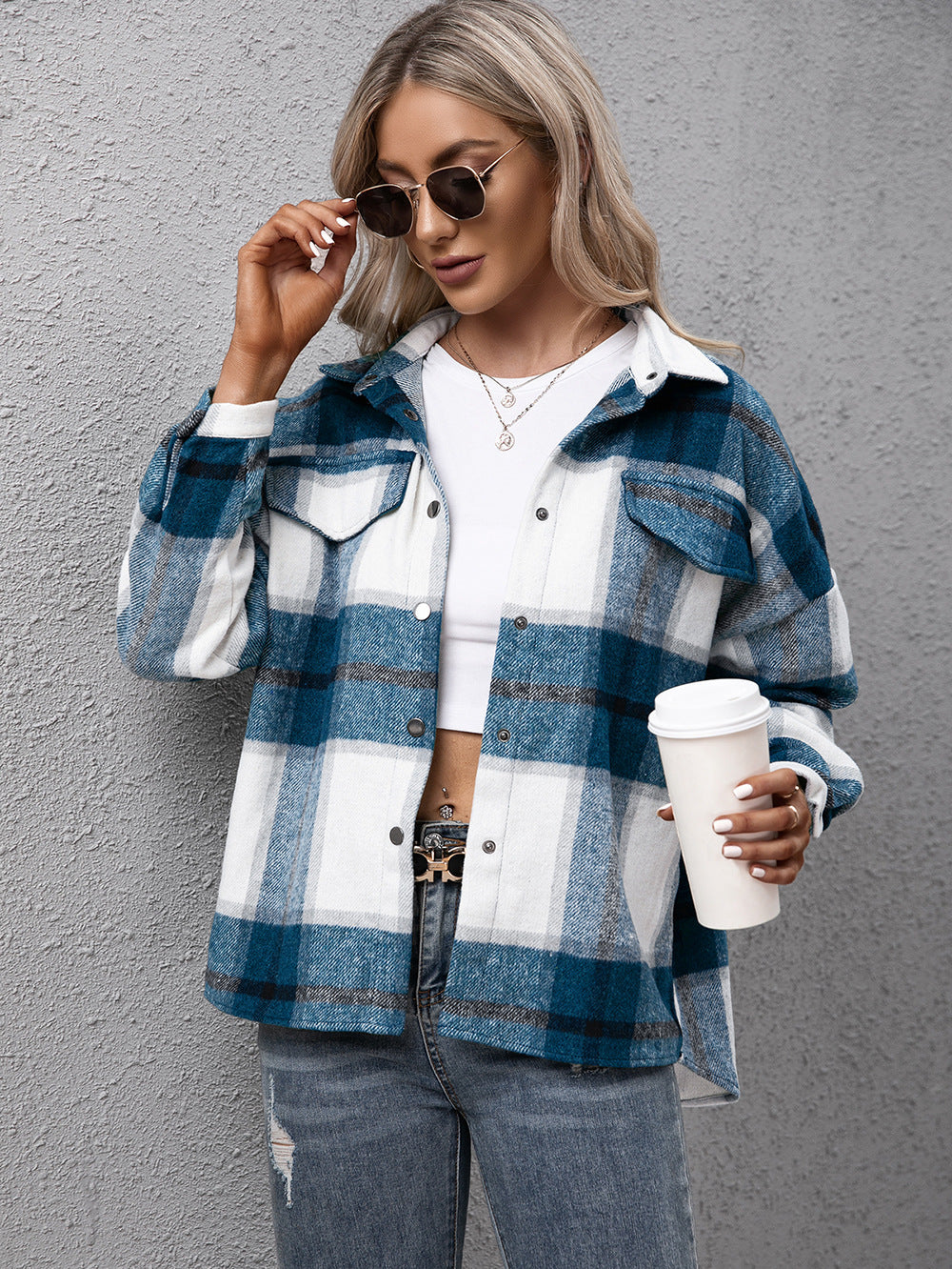 Hazel Blues® |  Plaid Long Sleeve Shirt Jacket