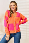 Hazel Blues® |  Woven Right Checkered V-Neck Dropped Shoulder Cardigan