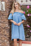 Hazel Blues® |  Off-Shoulder Knee-Length Denim Dress