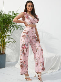 Hazel Blues® |  Printed Surplice Cap Sleeve Top and Pants Set