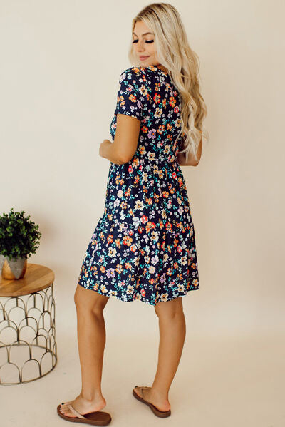 Hazel Blues® |  Floral Round Neck Short Sleeve Mini Dress