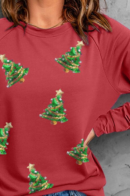 Hazel Blues® |  Sequin Patch Christmas Tree Sweatshirt