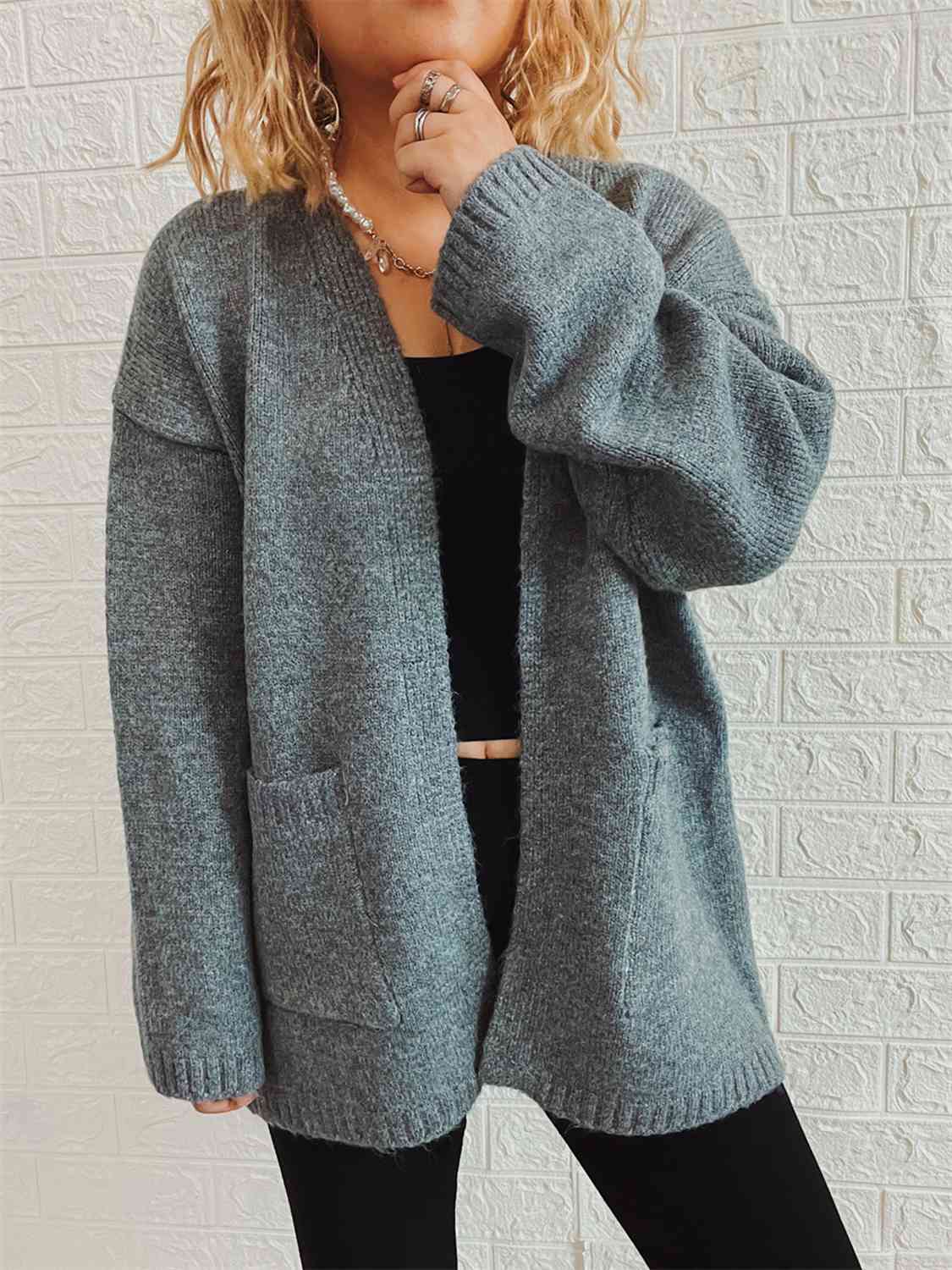 Hazel Blues® |  Open Front Long Sleeve Cardigan with Pockets