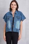 Hazel Blues® |  Pocketed Button Up Short Sleeve Denim Top
