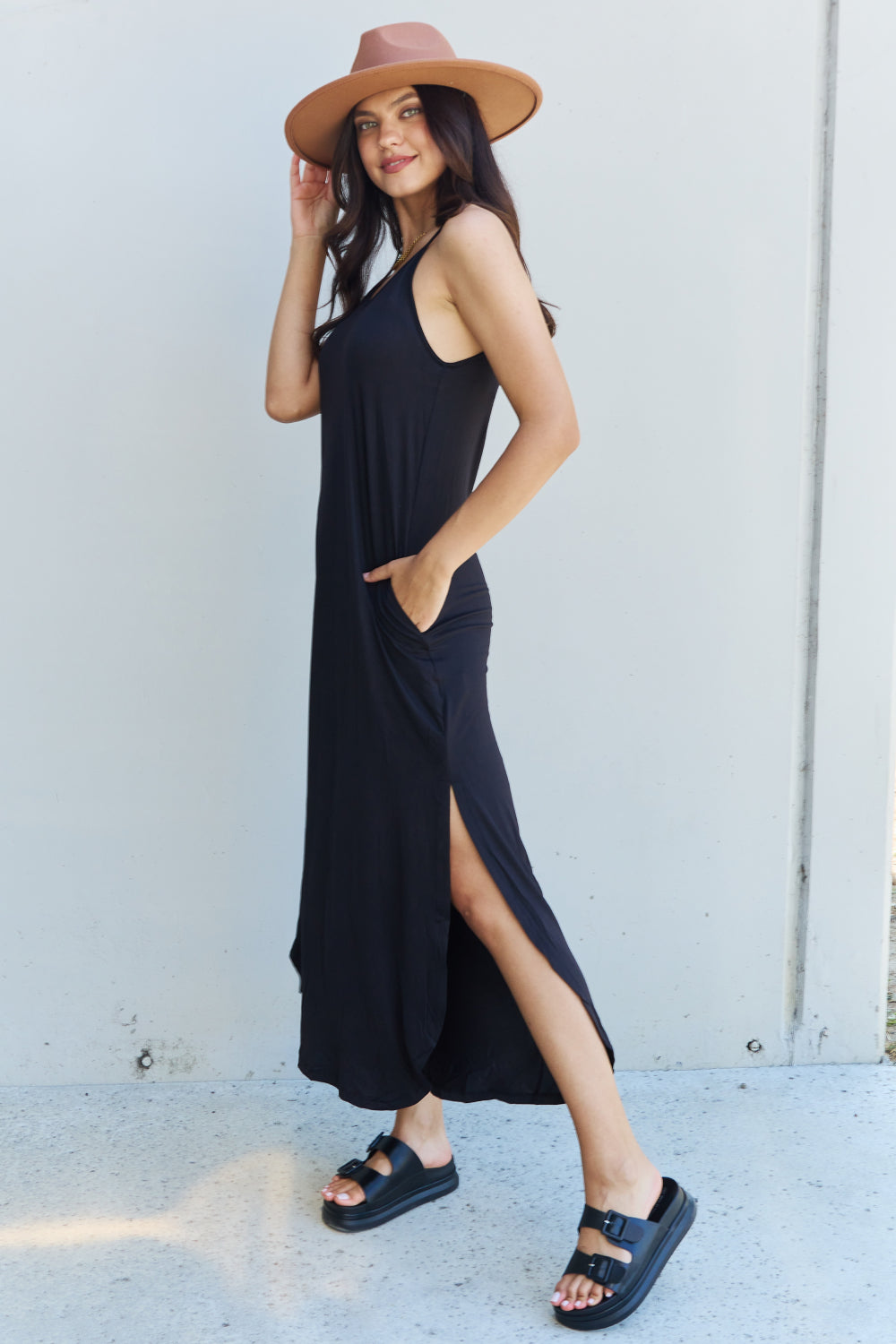 Hazel Blues® |  Ninexis Good Energy Cami Side Slit Maxi Dress in Black