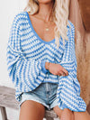Hazel Blues® |  Striped Drop Shoulder V-Neck Sweater