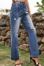 Hazel Blues® |  Distressed Buttoned Loose Fit Jeans