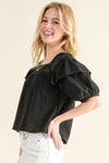 Hazel Blues® |  And The Why Square Neck Cotton Gauze Ruffled Blouse