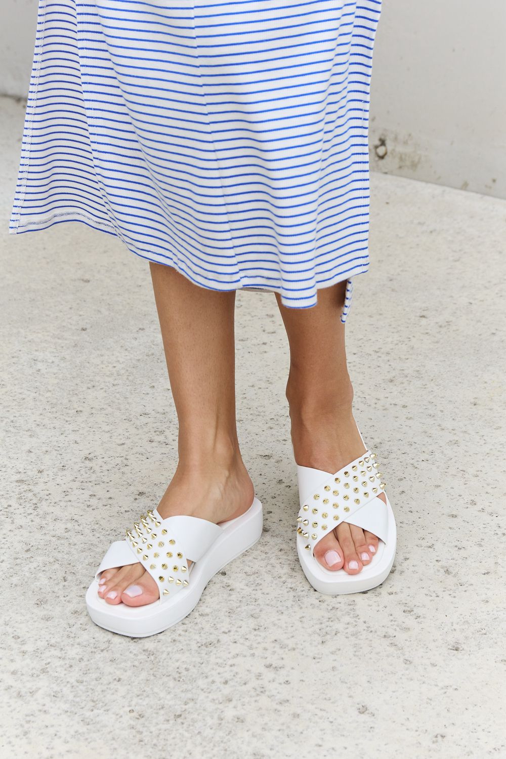 Hazel Blues® |  Studded Cross Strap Sandals in White