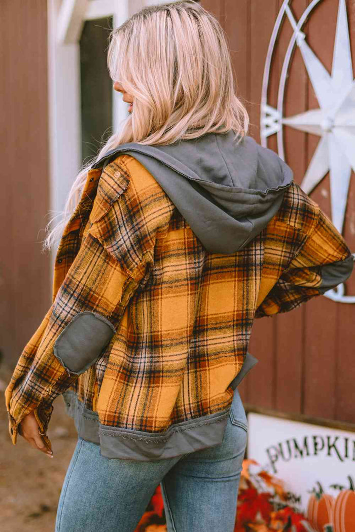 Hazel Blues® |  Plaid Hooded Button Front Jacket