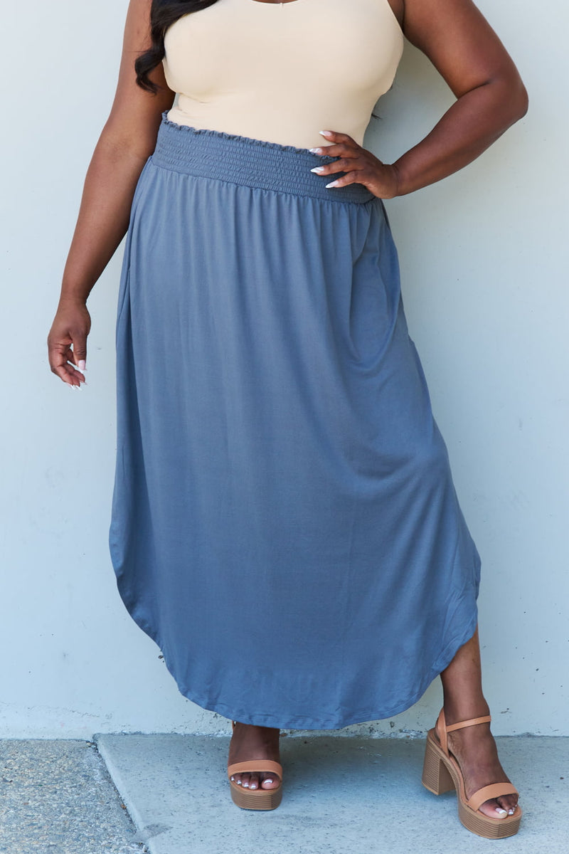 Hazel Blues® |  Doublju Comfort Princess High Waist Scoop Hem Maxi Skirt in Dusty Blue