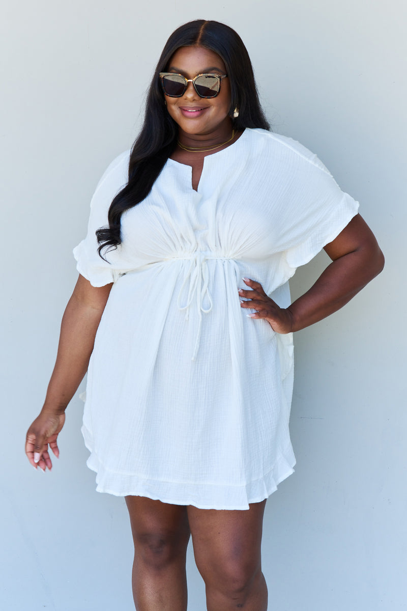 Hazel Blues® |  Ninexis Out Of Time Ruffle Hem Dress with Drawstring Waistband in White