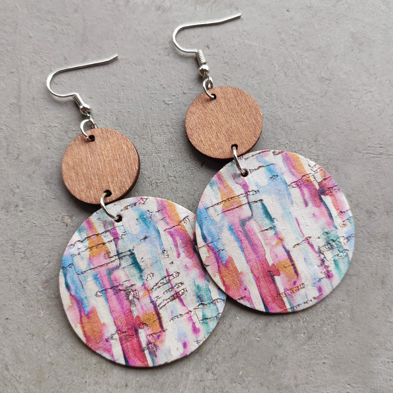 Hazel Blues® |  Round Shape Wooden Dangle Earrings