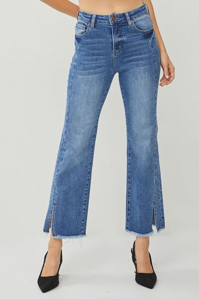 Hazel Blues® |  RISEN High Waist Raw Hem Slit Straight Jeans