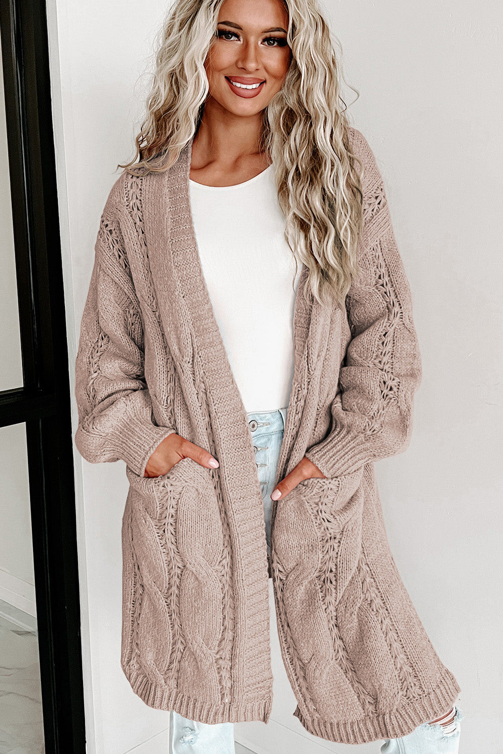 Hazel Blues® |  Cable-Knit Dropped Shoulder Cardigan