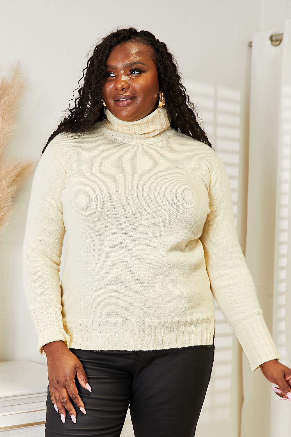 Hazel Blues® |  Heimish Long Sleeve Turtleneck Sweater with Side Slit