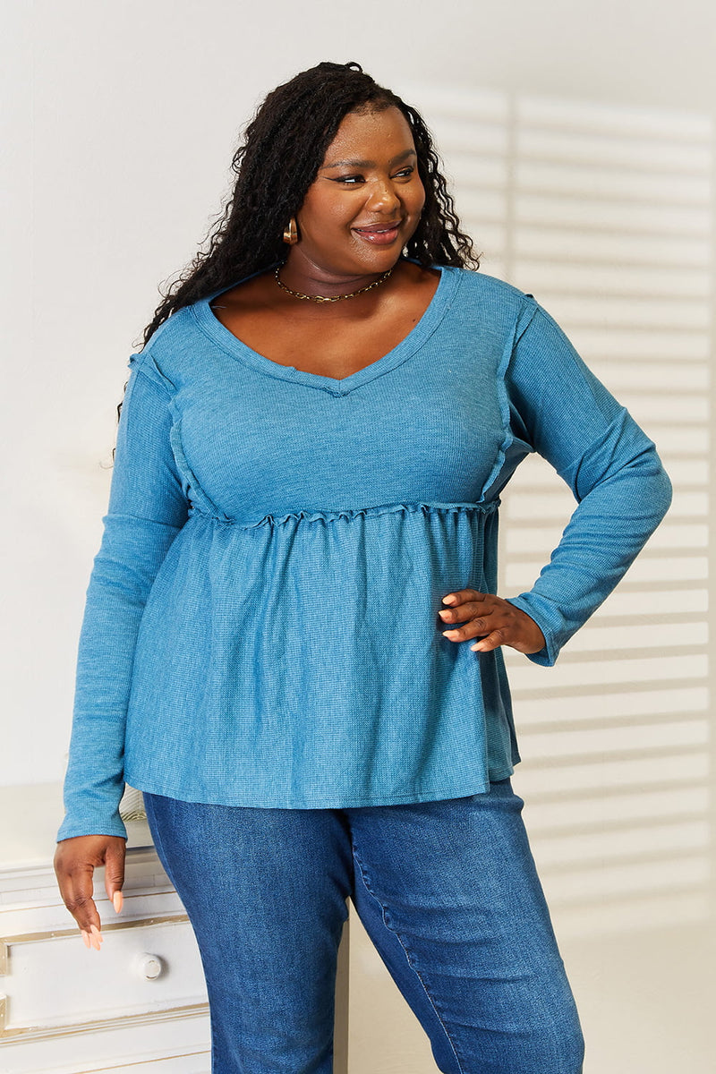 Hazel Blues® |  Jade By Jane Frill Trim Babydoll Blouse