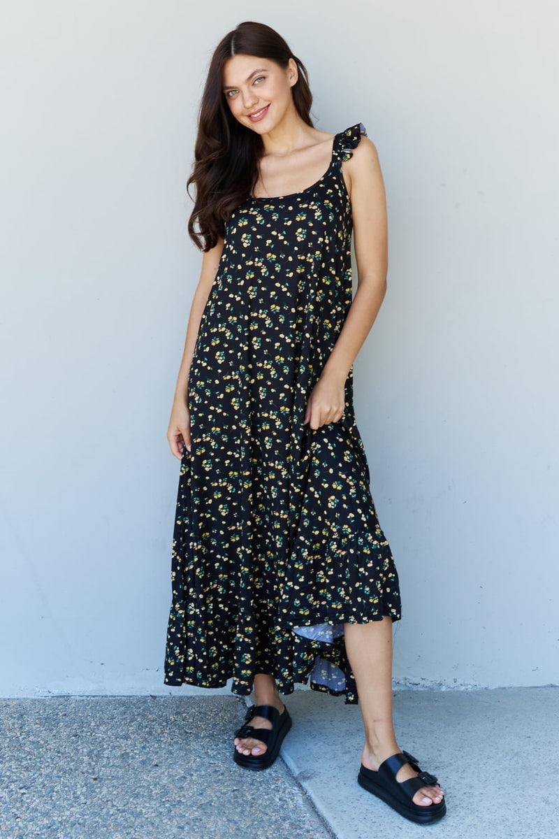 Hazel Blues® |  Doublju In The Garden Ruffle Floral Maxi Dress in  Black Yellow Floral