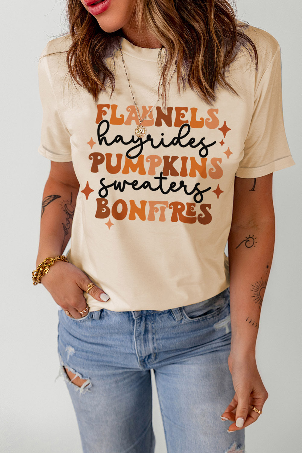 Hazel Blues® |  Letter Graphic Round Neck T-Shirt