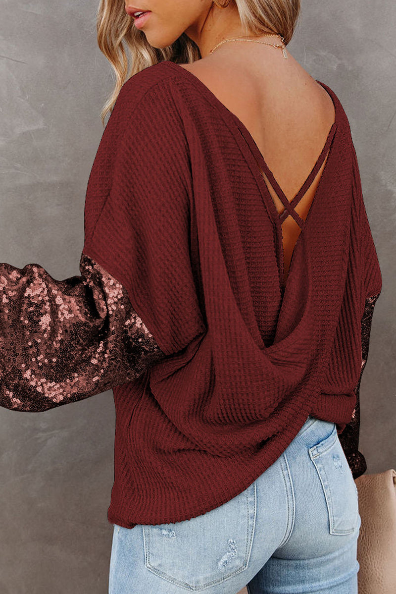 Hazel Blues® |  Sequin Waffle-Knit Blouse