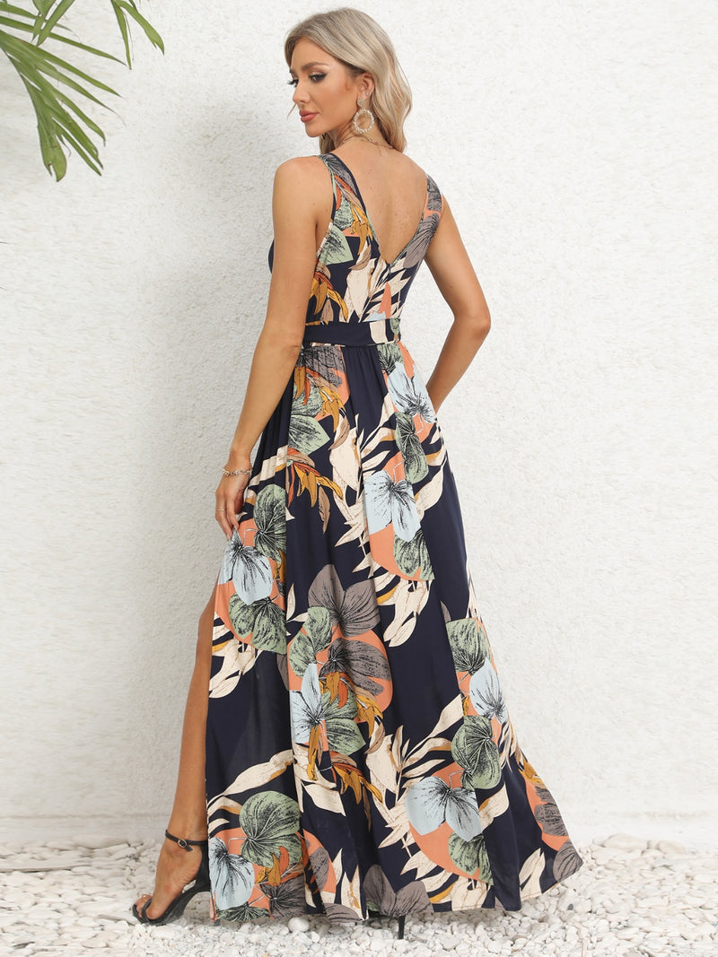 Hazel Blues® |  Slit Tied Printed Surplice Dress