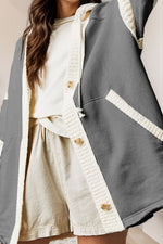 Hazel Blues® |  Contrast Drawstring Button Up Hooded Jacket