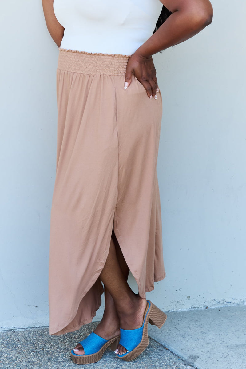 Hazel Blues® |  Doublju Comfort Princess High Waist Scoop Hem Maxi Skirt in Tan