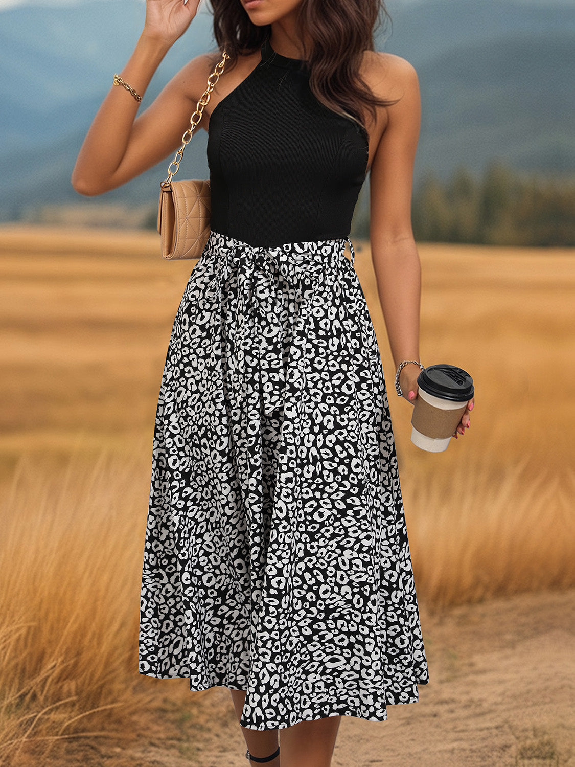 Hazel Blues® |  Leopard Halter Neck Midi Dress