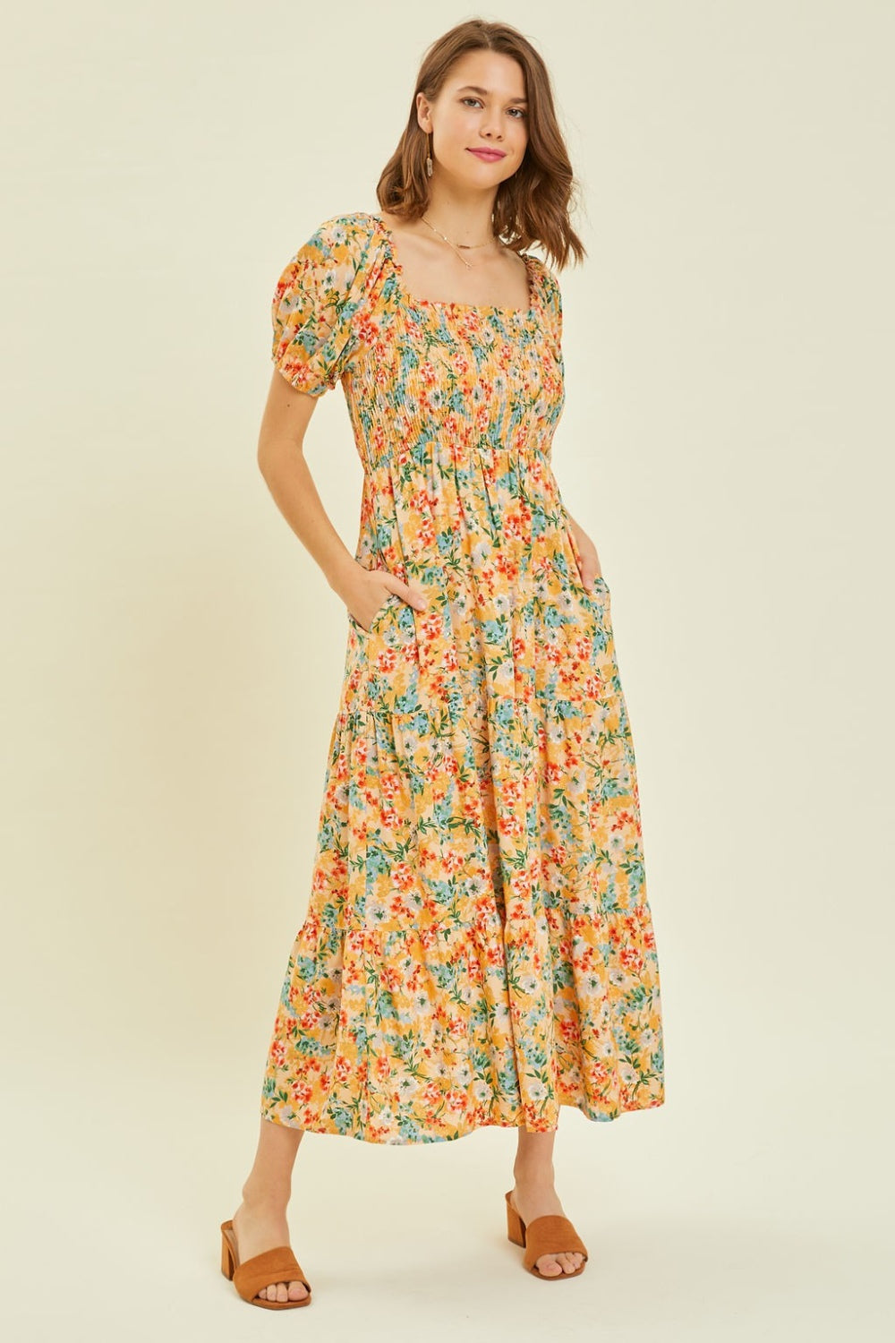 Hazel Blues® |  HEYSON Floral Smocked Tiered Midi Dress