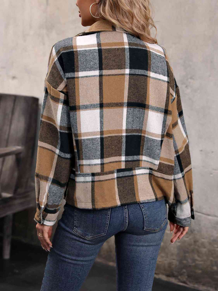 Hazel Blues® |  Plaid Collared Neck Long Sleeve Jacket