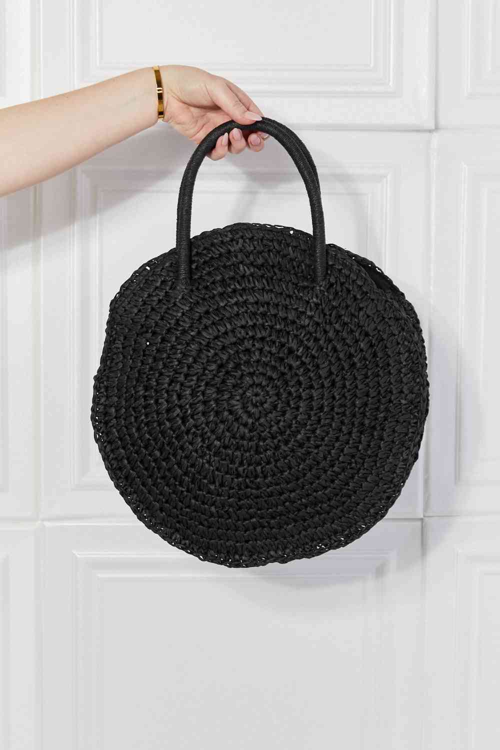 Hazel Blues® |  Justin Taylor Beach Date Straw Rattan Handbag in Black