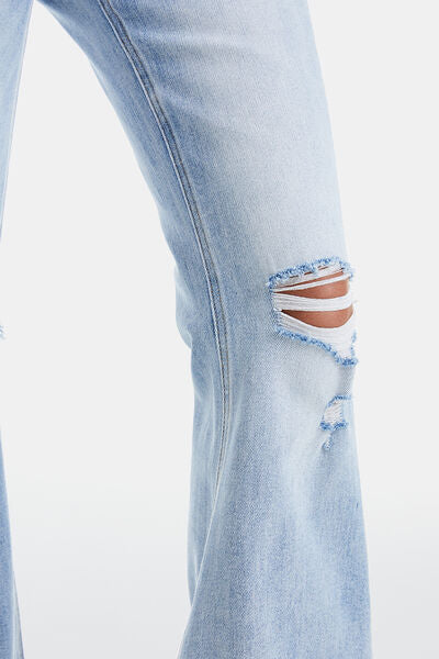 Hazel Blues® |  BAYEAS Distressed Raw Hem High Waist Flare Jeans