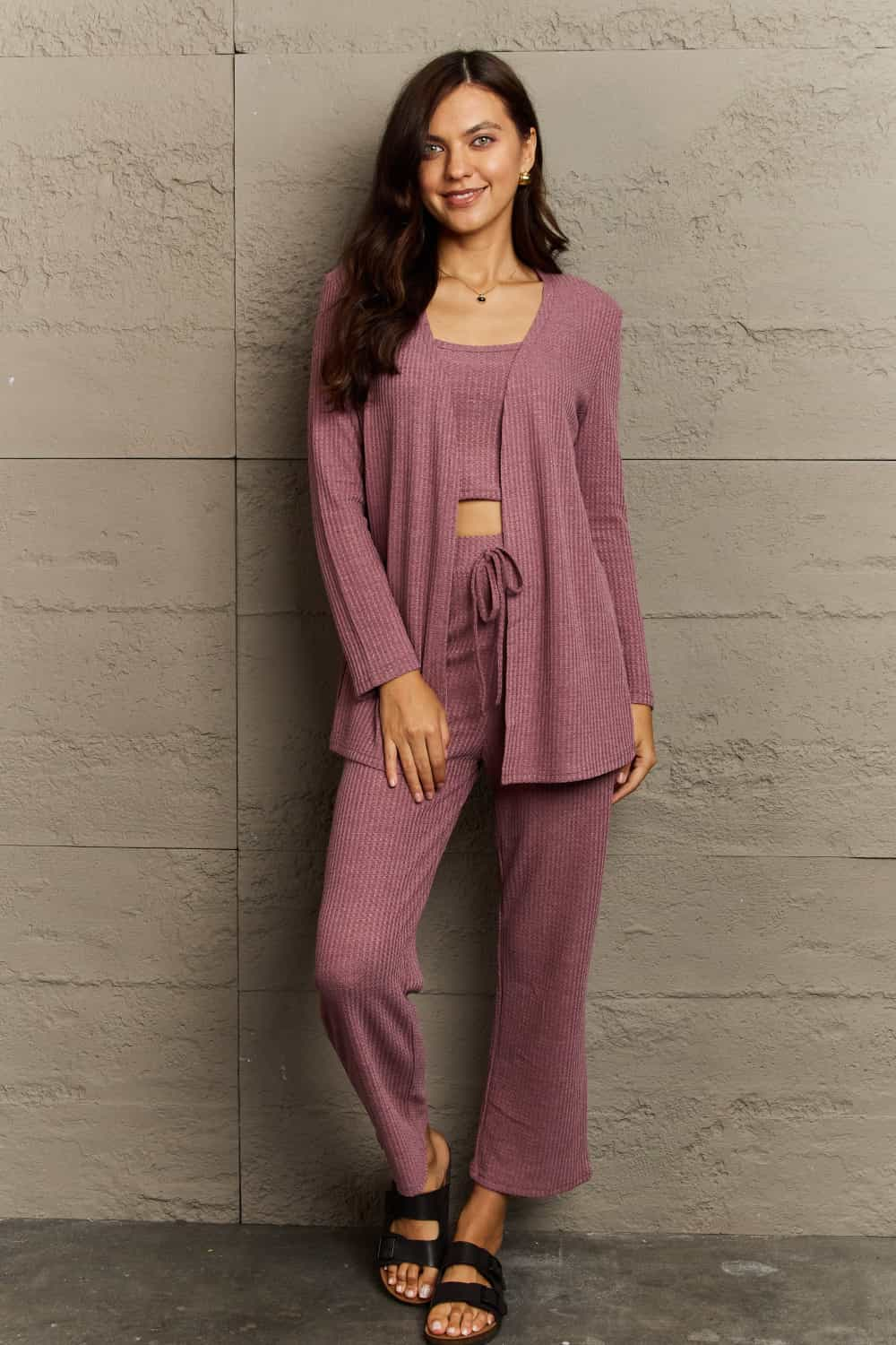 Hazel Blues® |  Ninexis Cropped Top, Long Pants and Cardigan Lounge Set