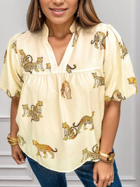 Hazel Blues® | Tiger Printed Notched Blouse