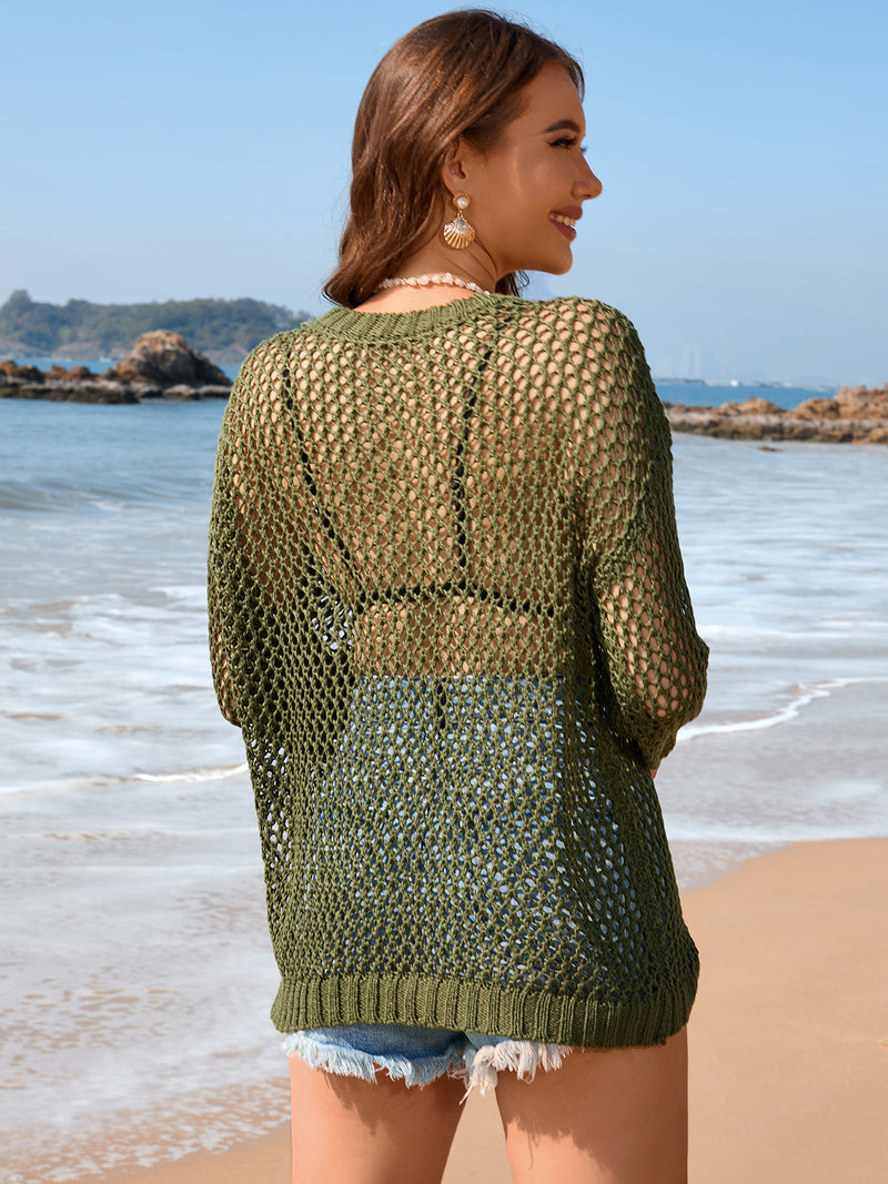 Hazel Blues® |  Heart Openwork Long Sleeve Cover-Up