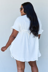 Hazel Blues® |  Ninexis Out Of Time Ruffle Hem Dress with Drawstring Waistband in White