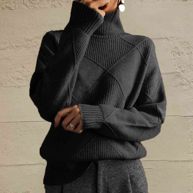 Hazel Blues® |  Geometric Turtleneck Long Sleeve Sweater