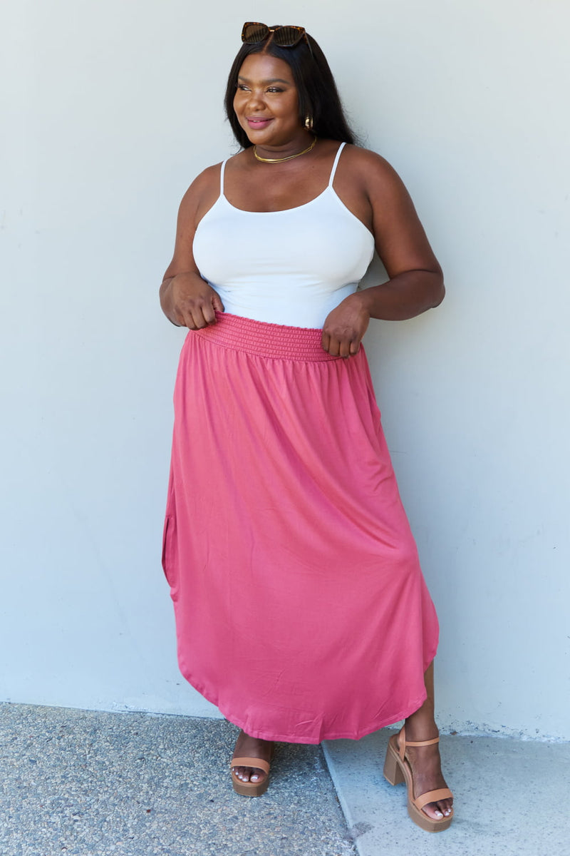 Hazel Blues® |  Doublju Comfort Princess High Waist Scoop Hem Maxi Skirt in Hot Pink