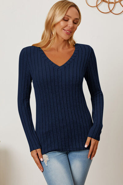 Hazel Blues® |  Basic Bae Ribbed V-Neck Long Sleeve T-Shirt