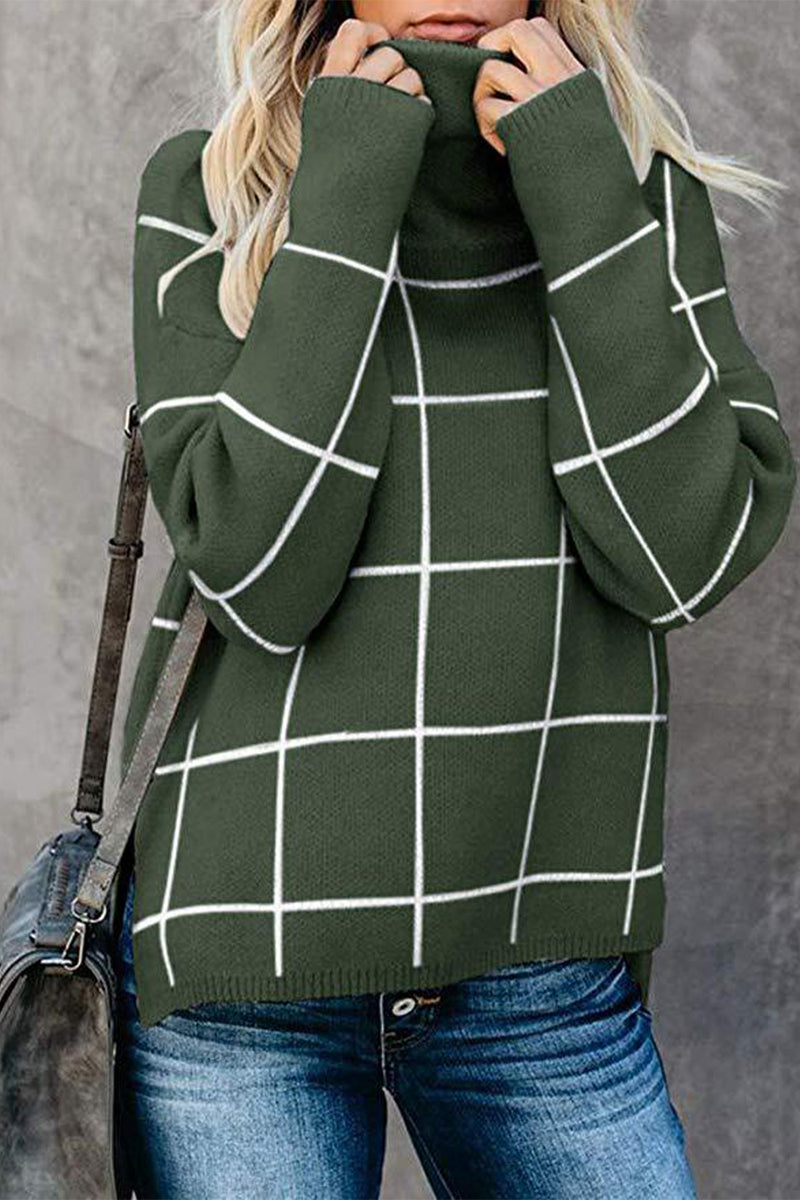 Hazel Blues® |  Plaid Turtleneck Drop Shoulder Sweater