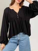 Hazel Blues® |  Notched Balloon Sleeve Peplum Blouse