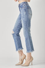 Hazel Blues® |  RISEN High Waist Distressed Cropped Bootcut Jeans